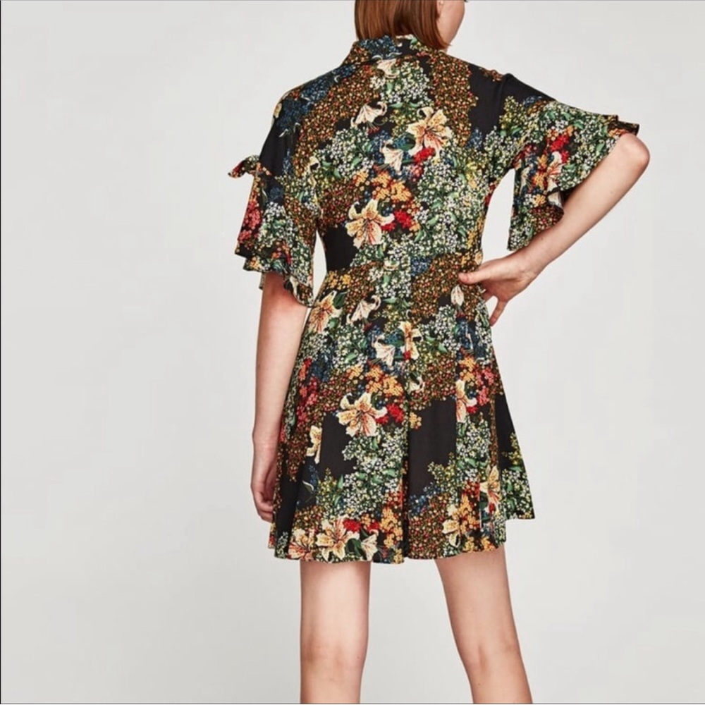 Zara Basic Tropical Print Button Down Mini Dress … - image 2